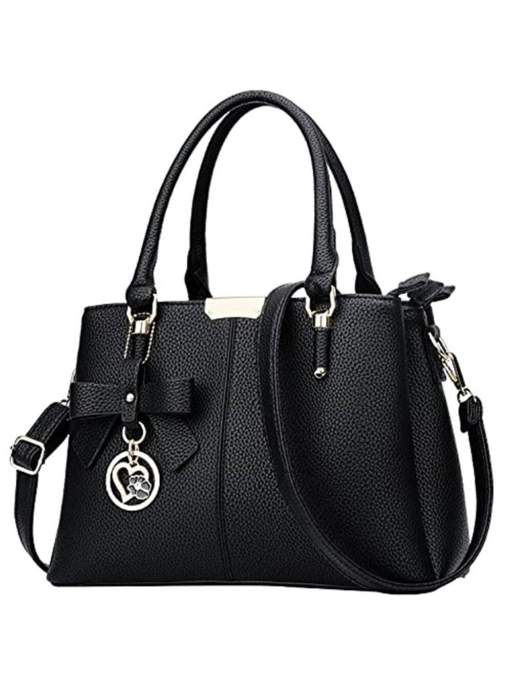 Black PU Leather Satchel Purse 3 Compartment Top Handle Shoulder Handbag Women